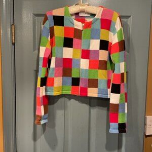 Bloomingdale's vintage colorful checkered zip-up sweater, rare, M, worn once